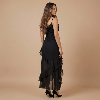 Women's Cocktail Ruffle High Slit Maxi Dress