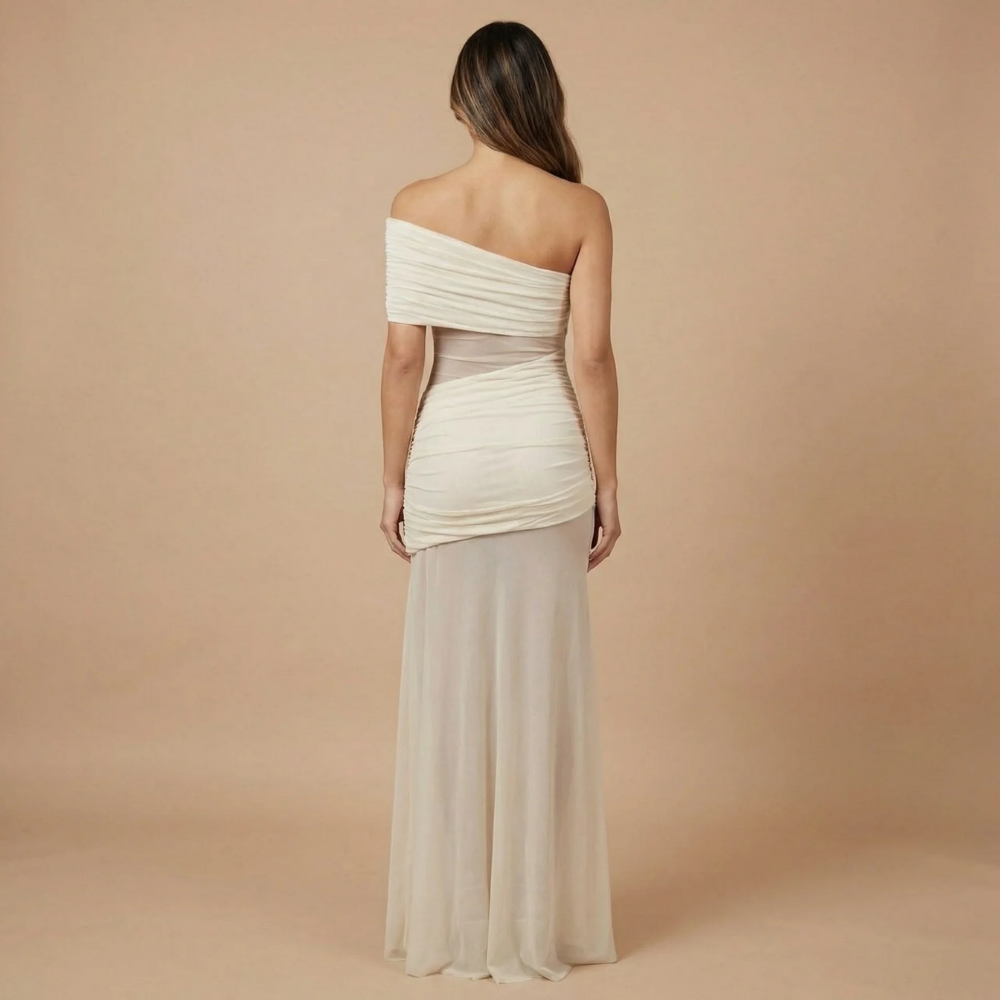 Women's Wedding Guest Off Shoulder Sheer Maxi Dress