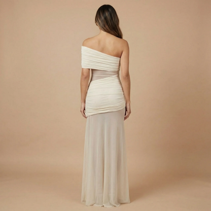 Women's Wedding Guest Off Shoulder Sheer Maxi Dress
