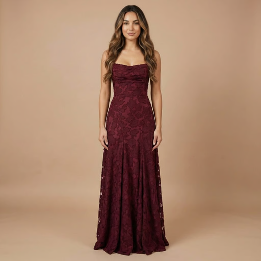Women's Wedding Guest Floral Lace Maxi Dress Spaghetti Strap