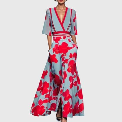 Women's Wedding Guest Floral V Neck Maxi Dress