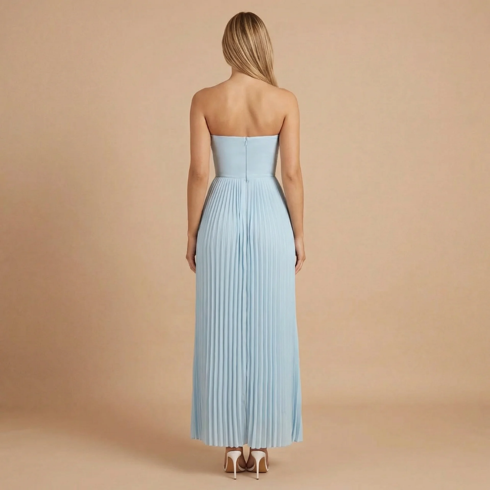 Women's Wedding Guest Strapless Pleated Maxi Dress