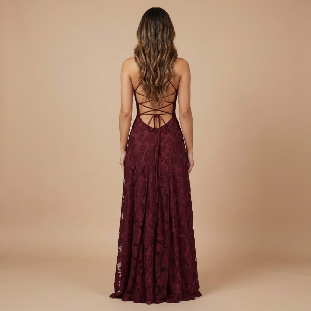Women's Wedding Guest Floral Lace Maxi Dress Spaghetti Strap