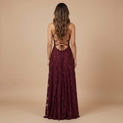 Women's Wedding Guest Floral Lace Maxi Dress Spaghetti Strap