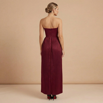 Women's Wedding Guest Strapless Pleated Maxi Dress