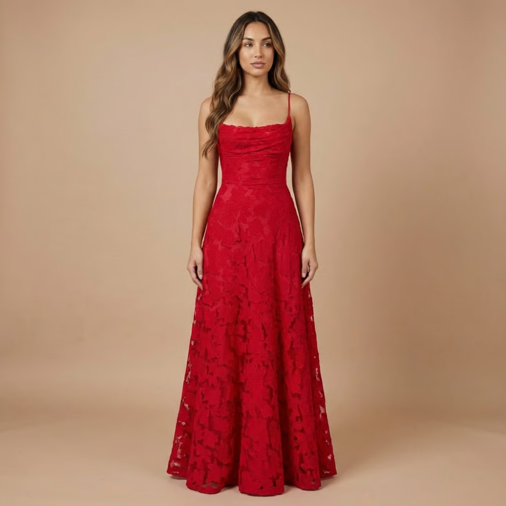 Women's Wedding Guest Floral Lace Maxi Dress Spaghetti Strap