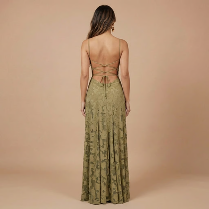 Women's Wedding Guest Floral Lace Maxi Dress Spaghetti Strap