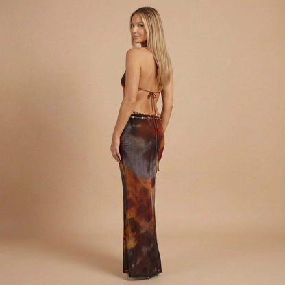 Women's Cocktail Animal Print Halter Maxi Dress