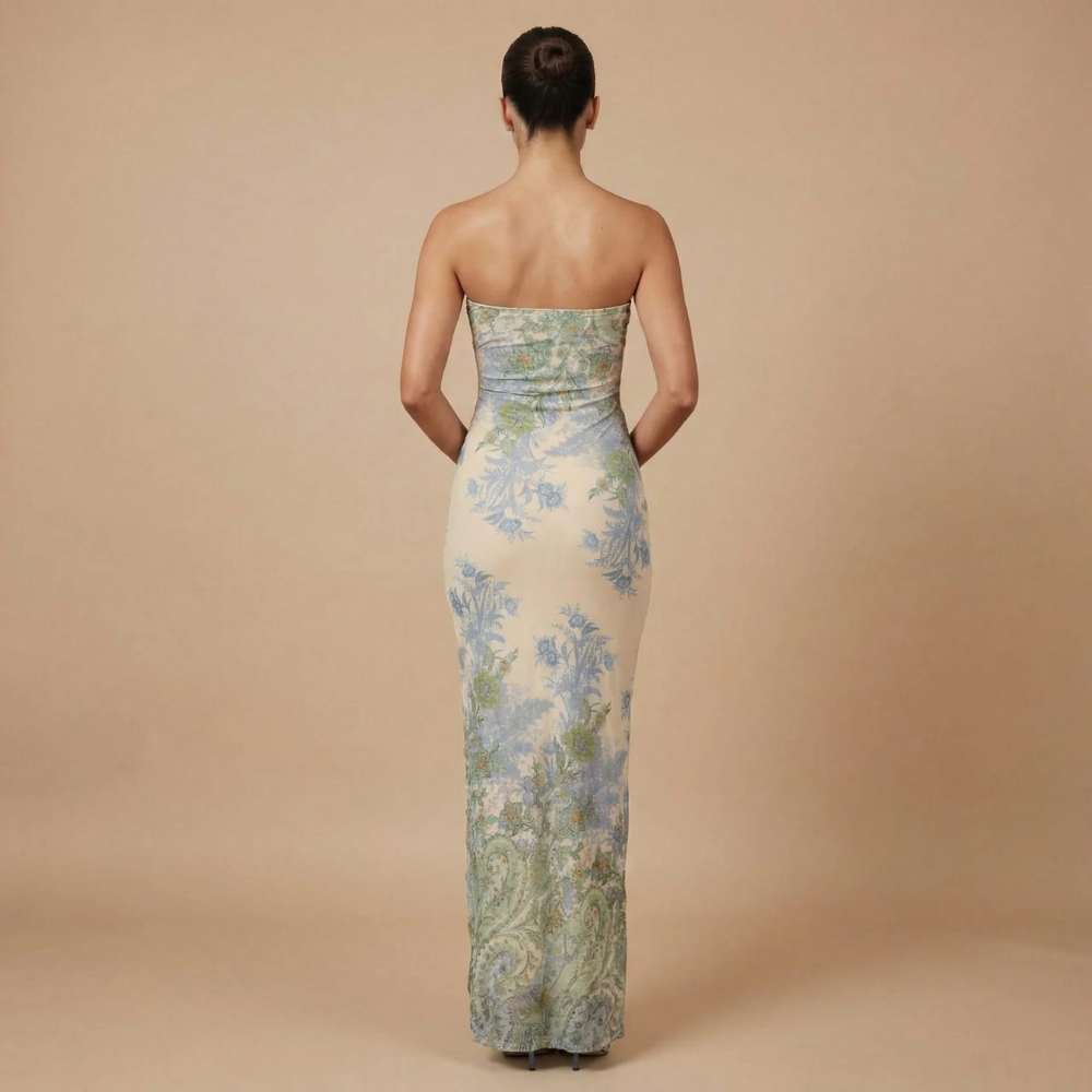 Women's Wedding Guest Strapless Floral Maxi Dress