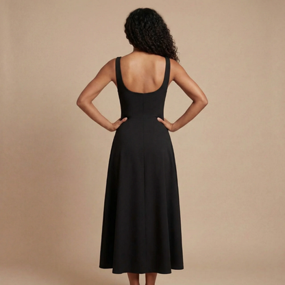 Women's Wedding Guest Square Neck Midi Dress Sleeveless