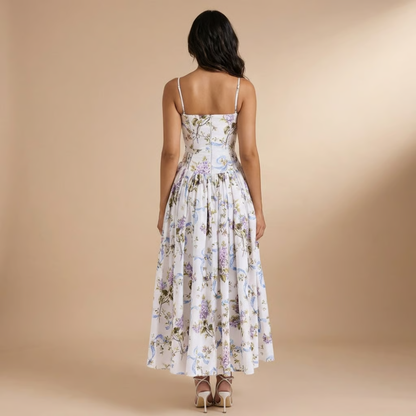 Women's Wedding Guest Floral Straight Neck Midi Dress