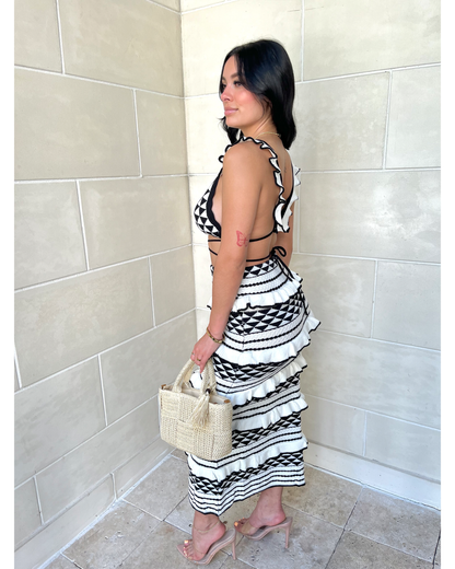 Women's Vacation Geometric Knit Bralette and Midi Skirt Set