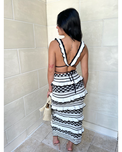 Women's Vacation Geometric Knit Bralette and Midi Skirt Set