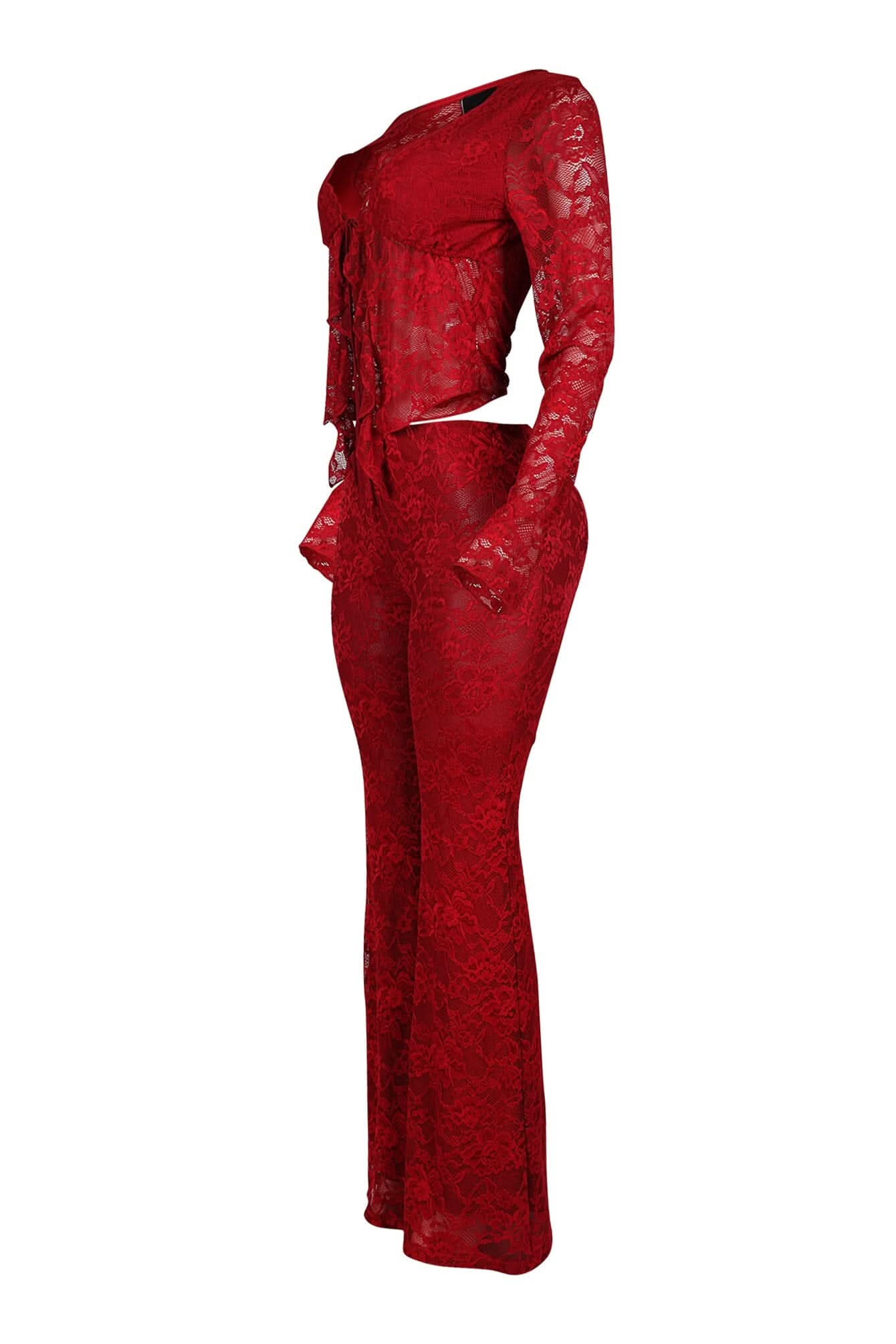 Women's Cocktail Floral Lace Long Sleeve Pants Set