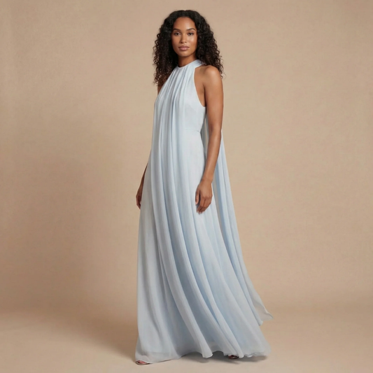 Women's Wedding Guest Halter Pleated Maxi Dress