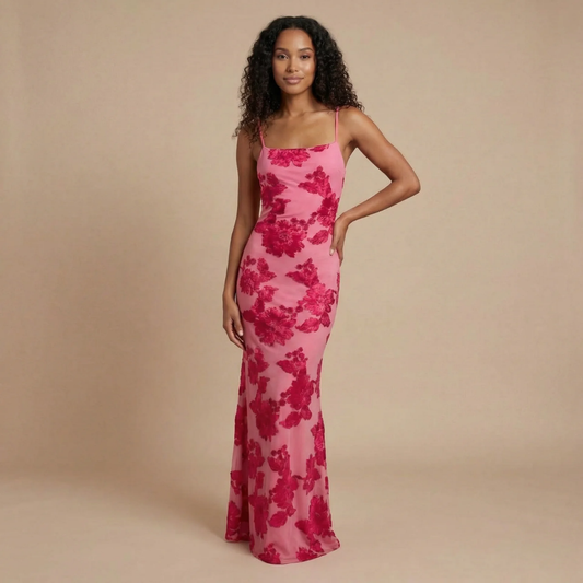 Women's Wedding Guest Floral Square Neck Maxi Dress