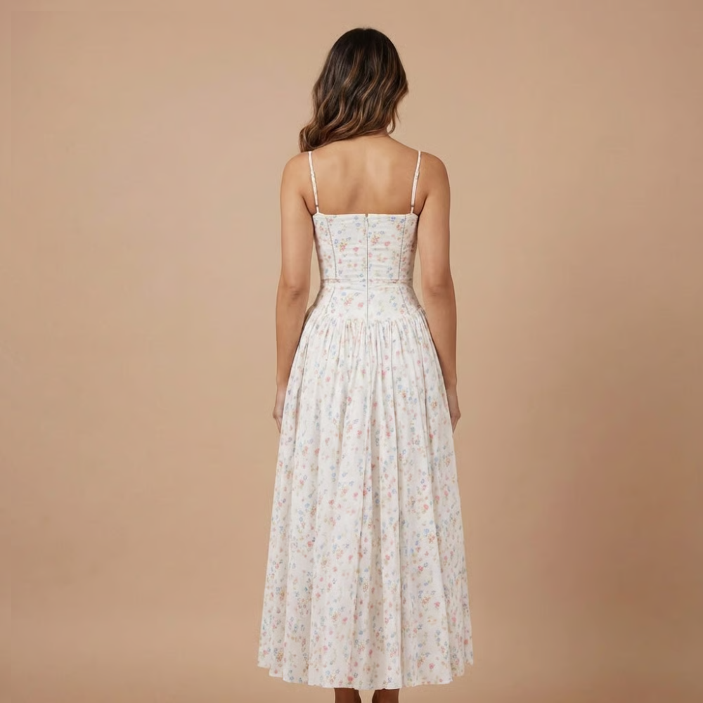 Women's Wedding Guest Floral Straight Neck Midi Dress