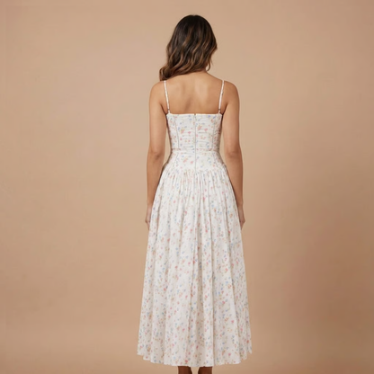 Women's Wedding Guest Floral Straight Neck Midi Dress