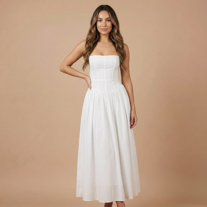 Women's Wedding Guest Floral Straight Neck Midi Dress