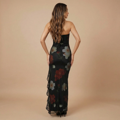 Women's Wedding Guest Strapless Floral Maxi Dress