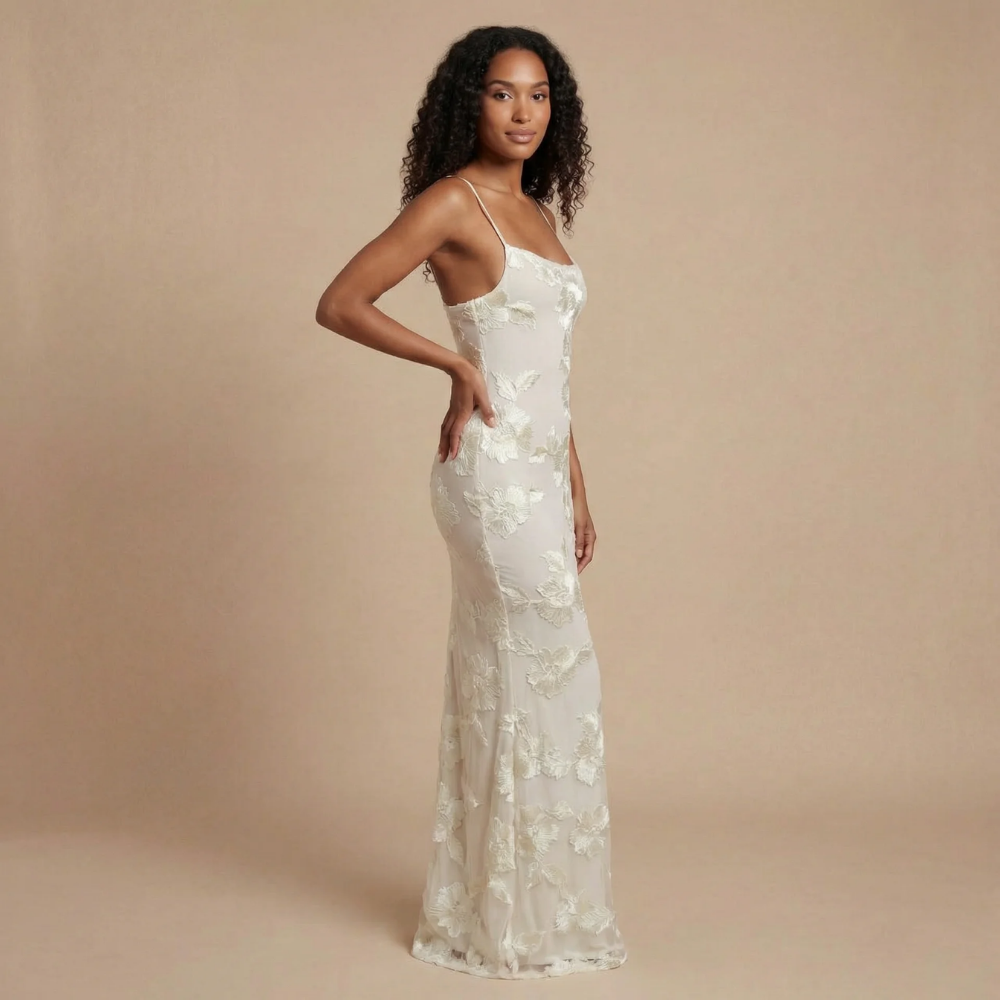 Women's Wedding Guest Floral Square Neck Maxi Dress