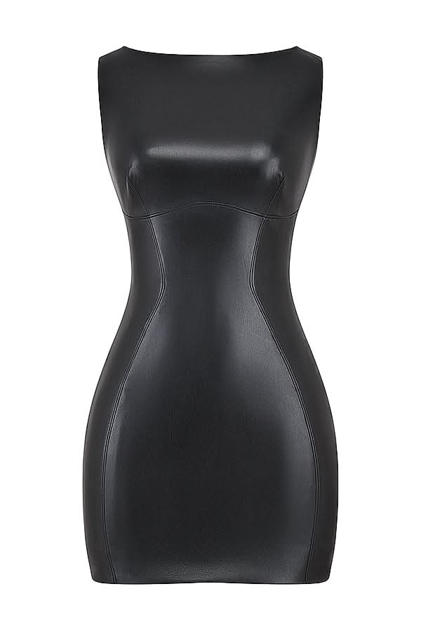 Women's Cocktail Faux Leather Sleeveless Mini Dress