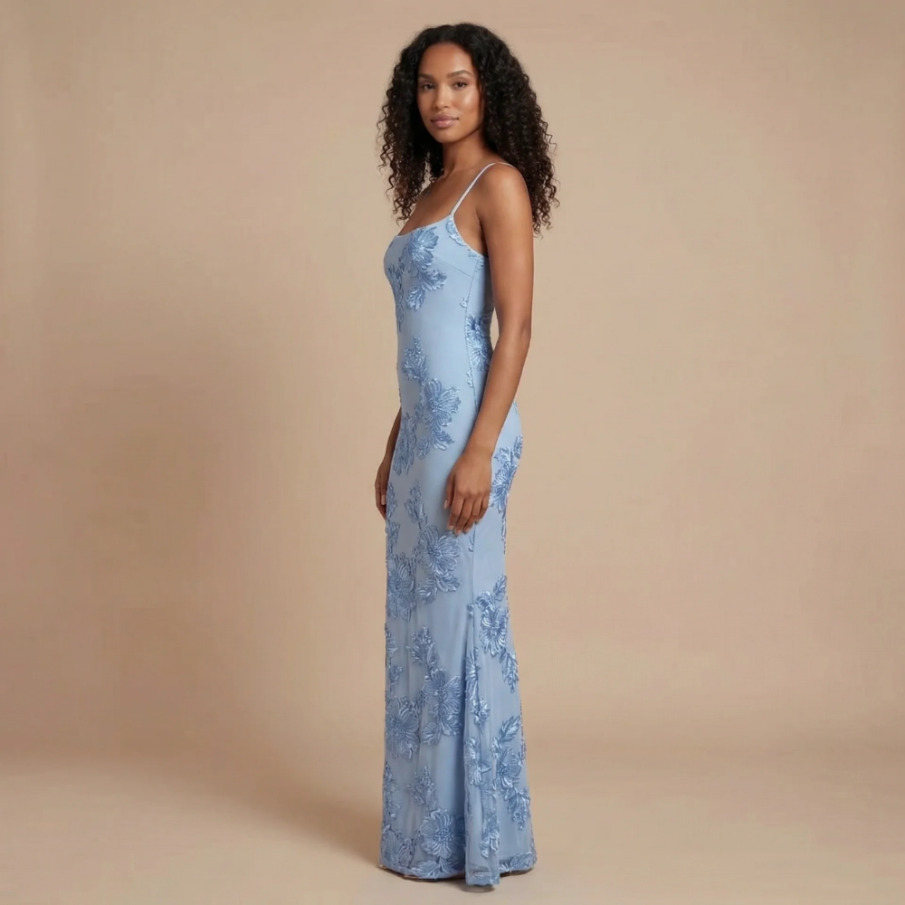 Women's Wedding Guest Floral Square Neck Maxi Dress