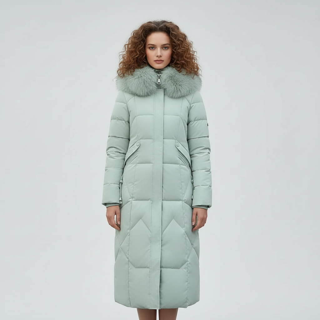 Luksusowy Pikowany Płaszcz Zimowy