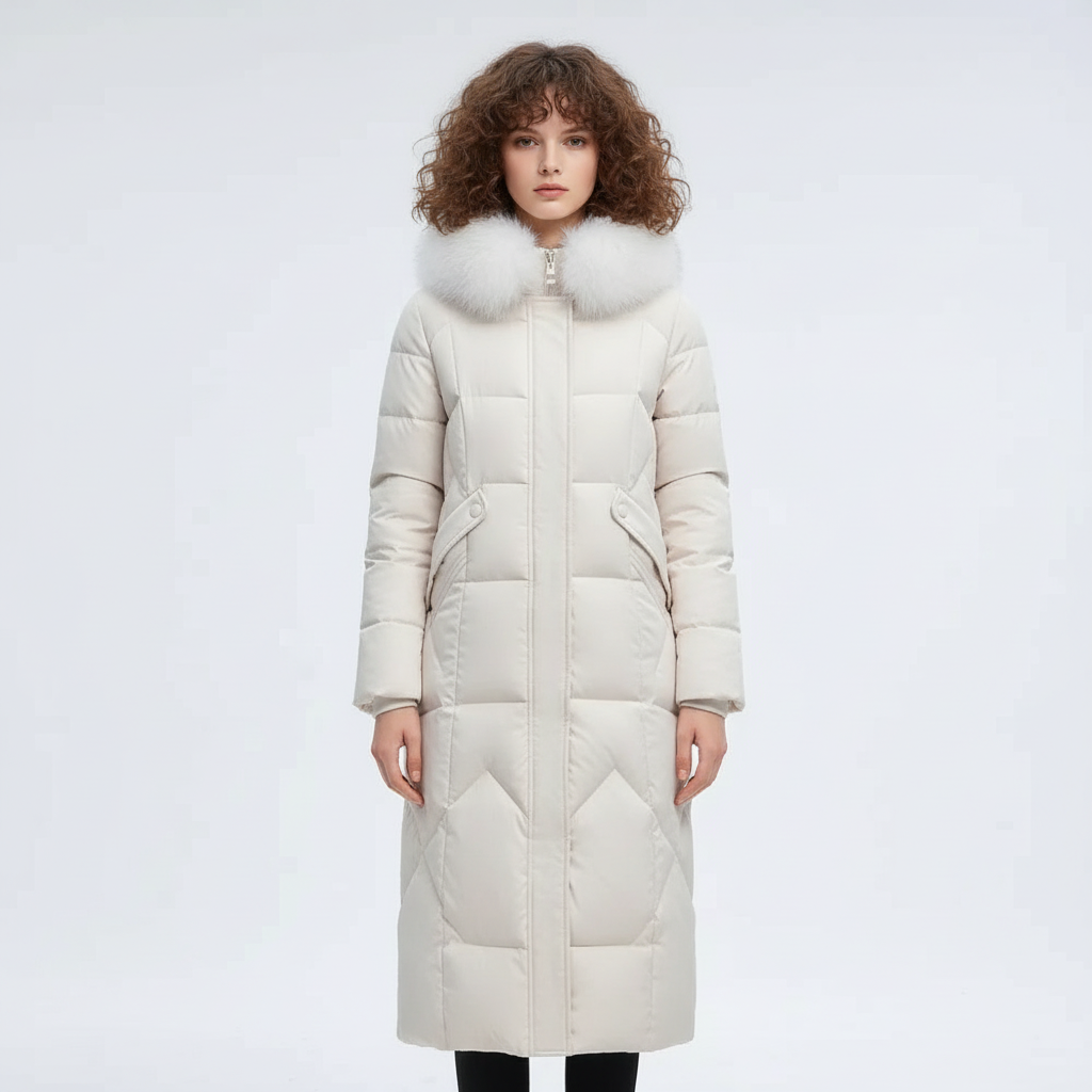 Luksusowy Pikowany Płaszcz Zimowy