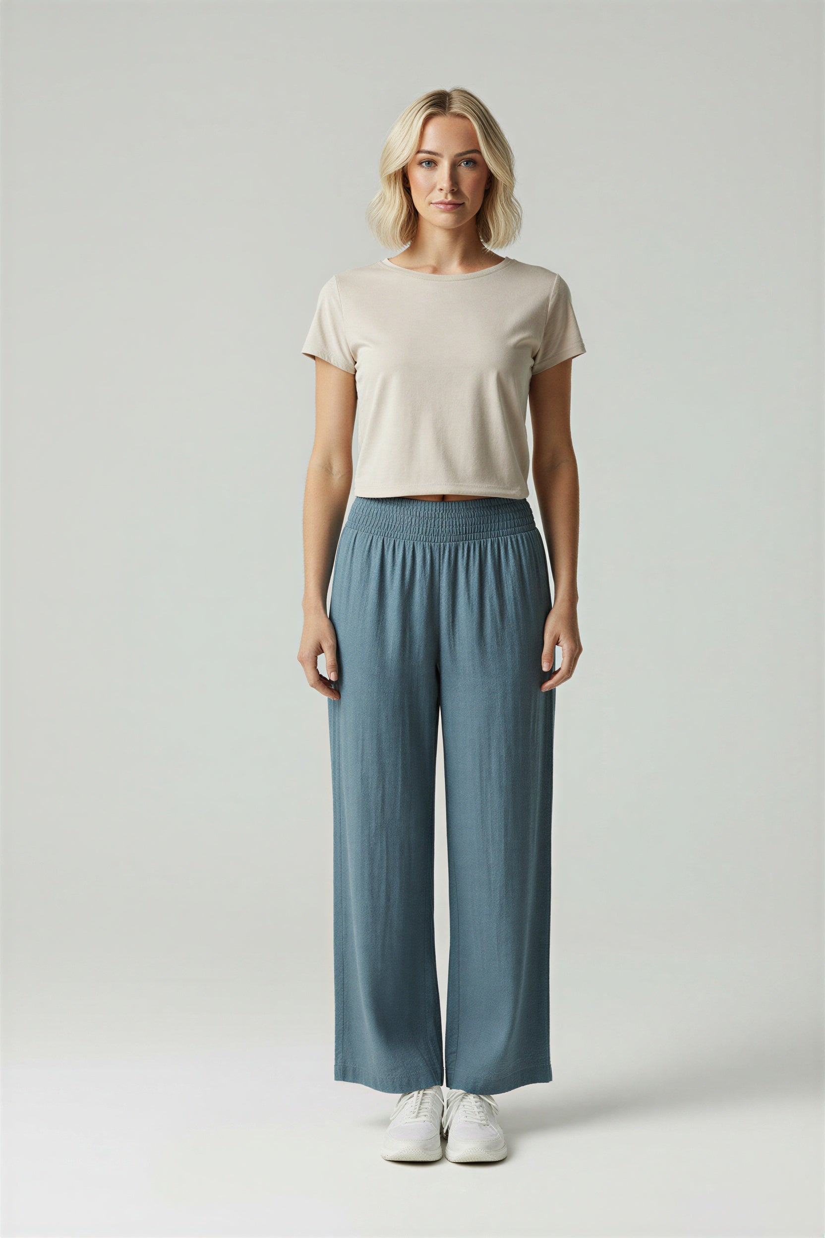 Letnie Spodnie z Lnianego Mixu z Szerokimi Nogawkami