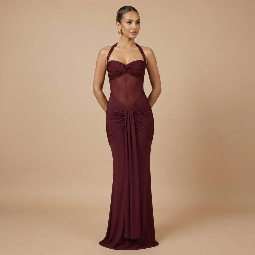Women's Wedding Guest Sweetheart Halter Maxi Dress
