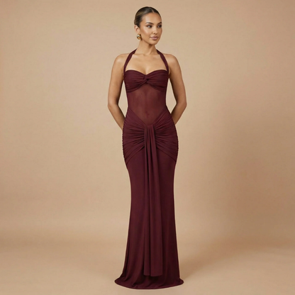Women's Wedding Guest Sweetheart Halter Maxi Dress