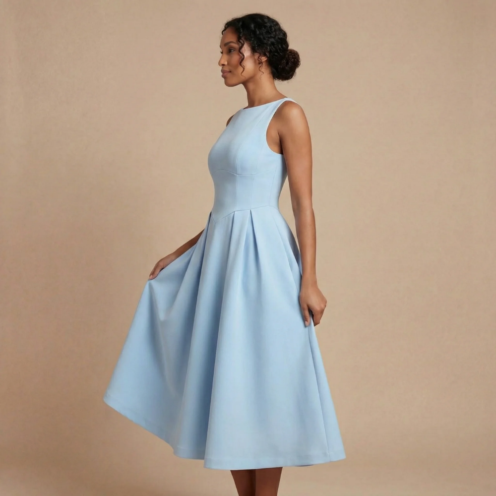 Women's Wedding Guest Sleeveless Boat Neck Midi Dress