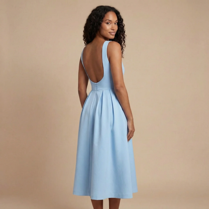 Women's Wedding Guest Sleeveless Boat Neck Midi Dress
