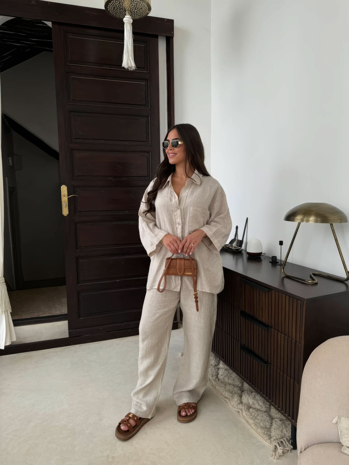 Women's Summer Oversized Button Down Shirt and Pants Set