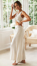 Miękki lniany letni zestaw dwuczęściowy