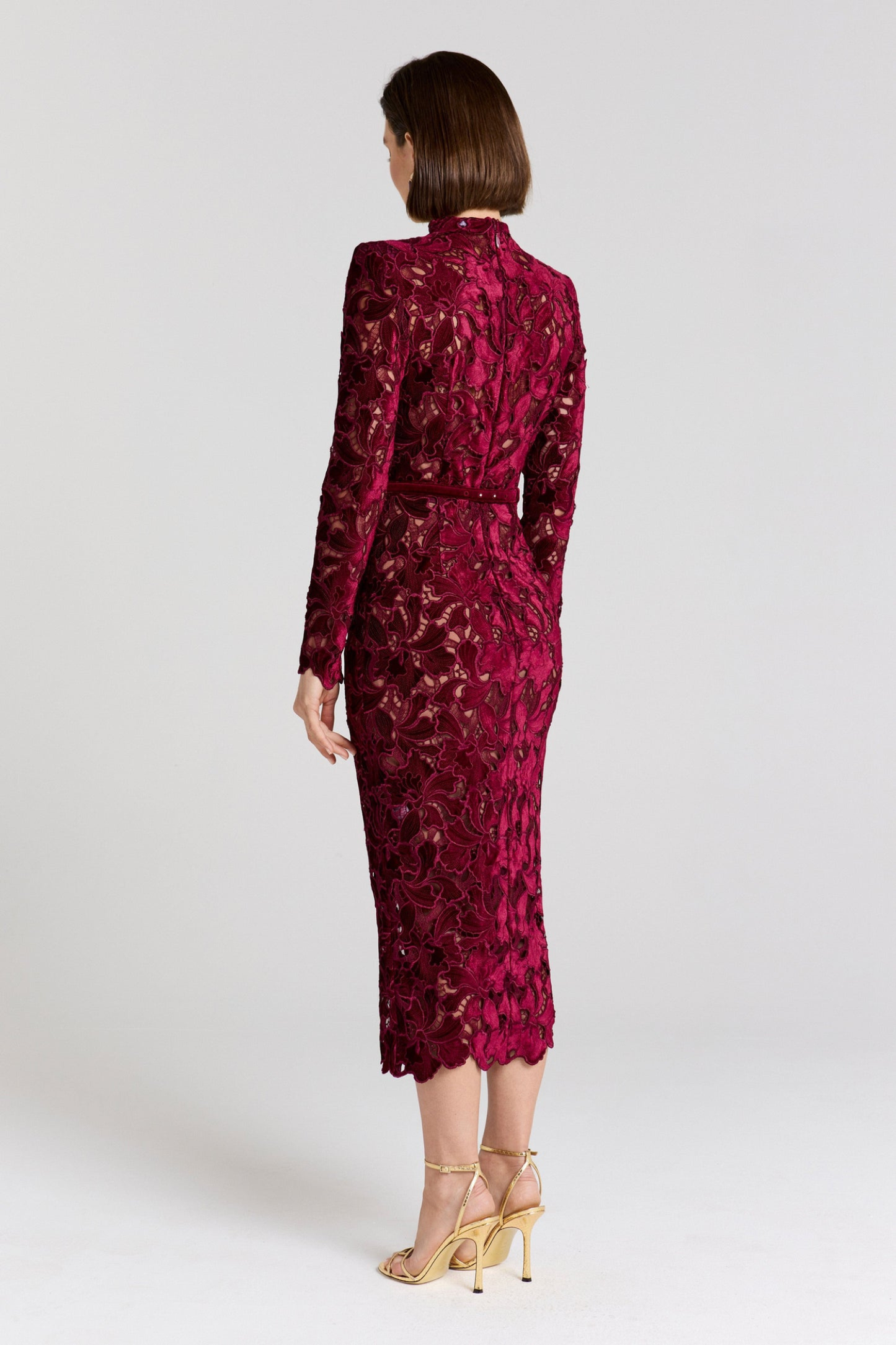 Women's Wedding Guest Lace Long Sleeve Midi Dress