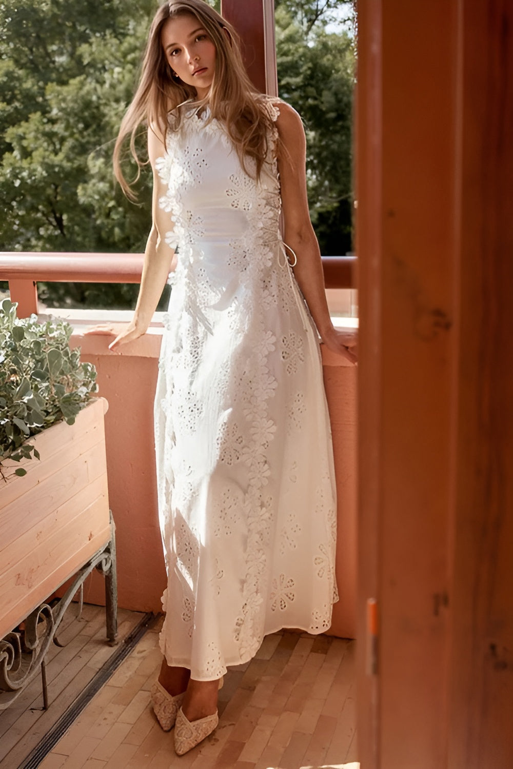 Women's Wedding Guest Lace Up Sleeveless Maxi Dress