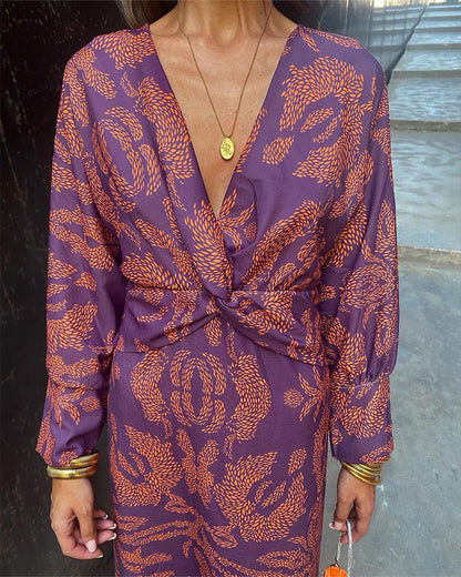 Women's Wedding Guest Floral V Neck Midi Wrap Dress