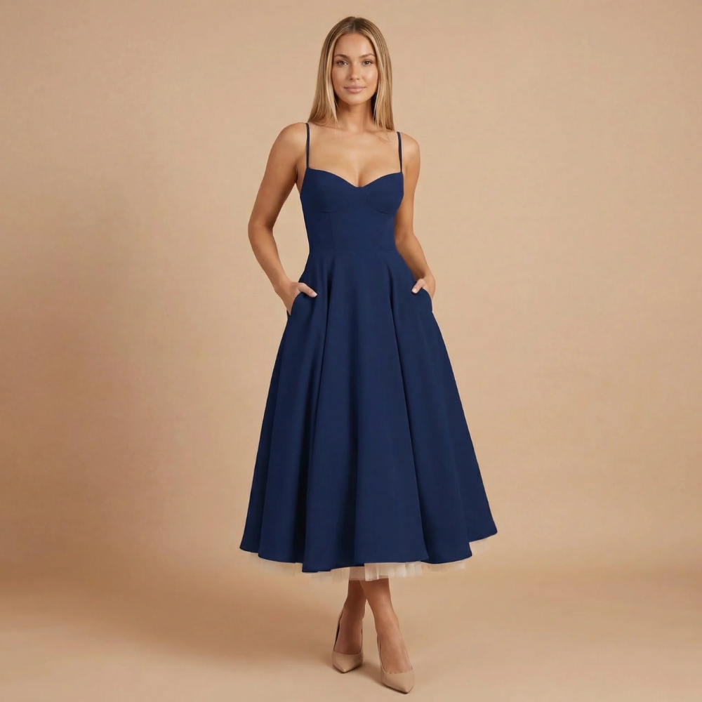 Women's Cocktail Sweetheart Neck Fit and Flare Midi Dress