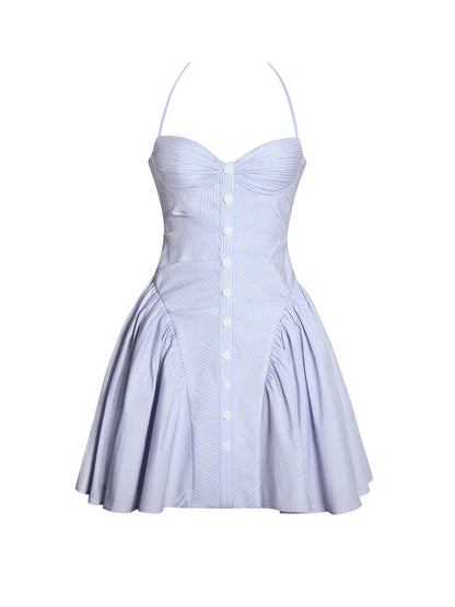 Women's Summer Striped Halter Drop Waist Mini Dress