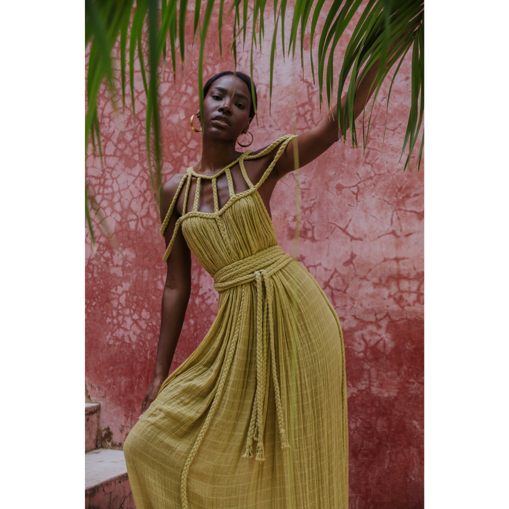 Women's Resort Maxi Cage Neck Column Dress with Belt