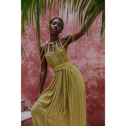 Women's Resort Maxi Cage Neck Column Dress with Belt