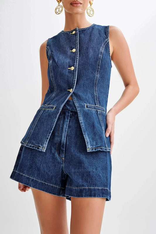 Women's Summer Sleeveless Denim Vest and Shorts Set