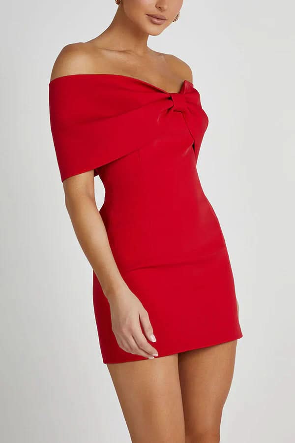 Women's Cocktail Off Shoulder Bow Mini Dress