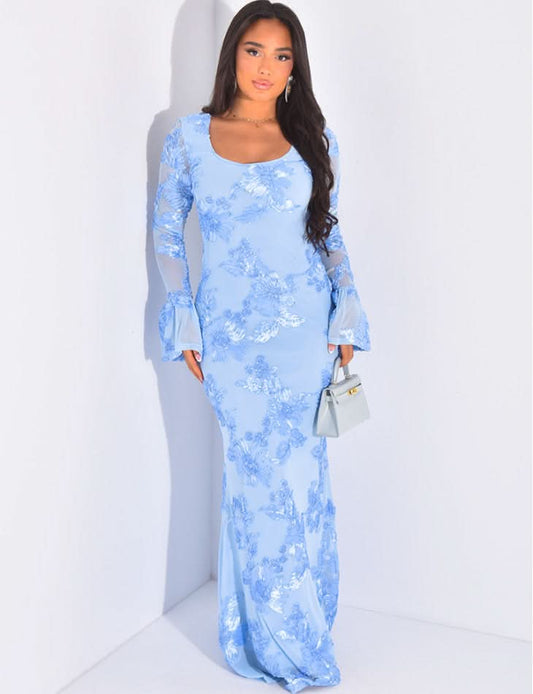 Women's Wedding Guest Floral Long Sleeve Maxi Dress