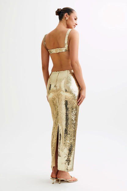 Women's Prom Sequin Square Neck Cut Out Maxi Dress