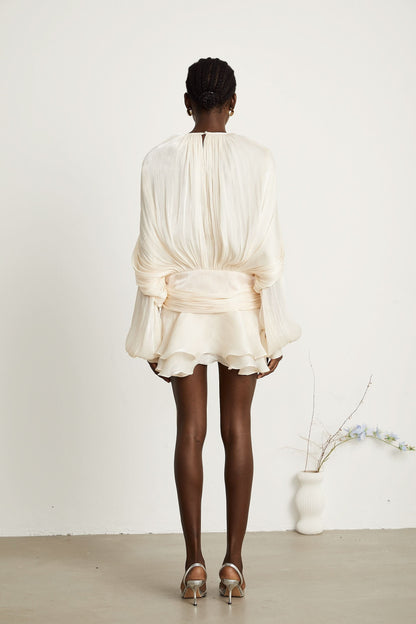 Women's Cocktail Long Sleeve Ruffled Mini Dress