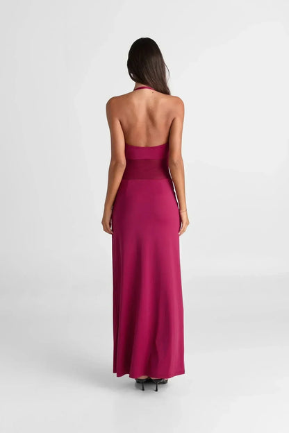 Women's Cocktail Sheer Mesh Scoop Neck Maxi Dress