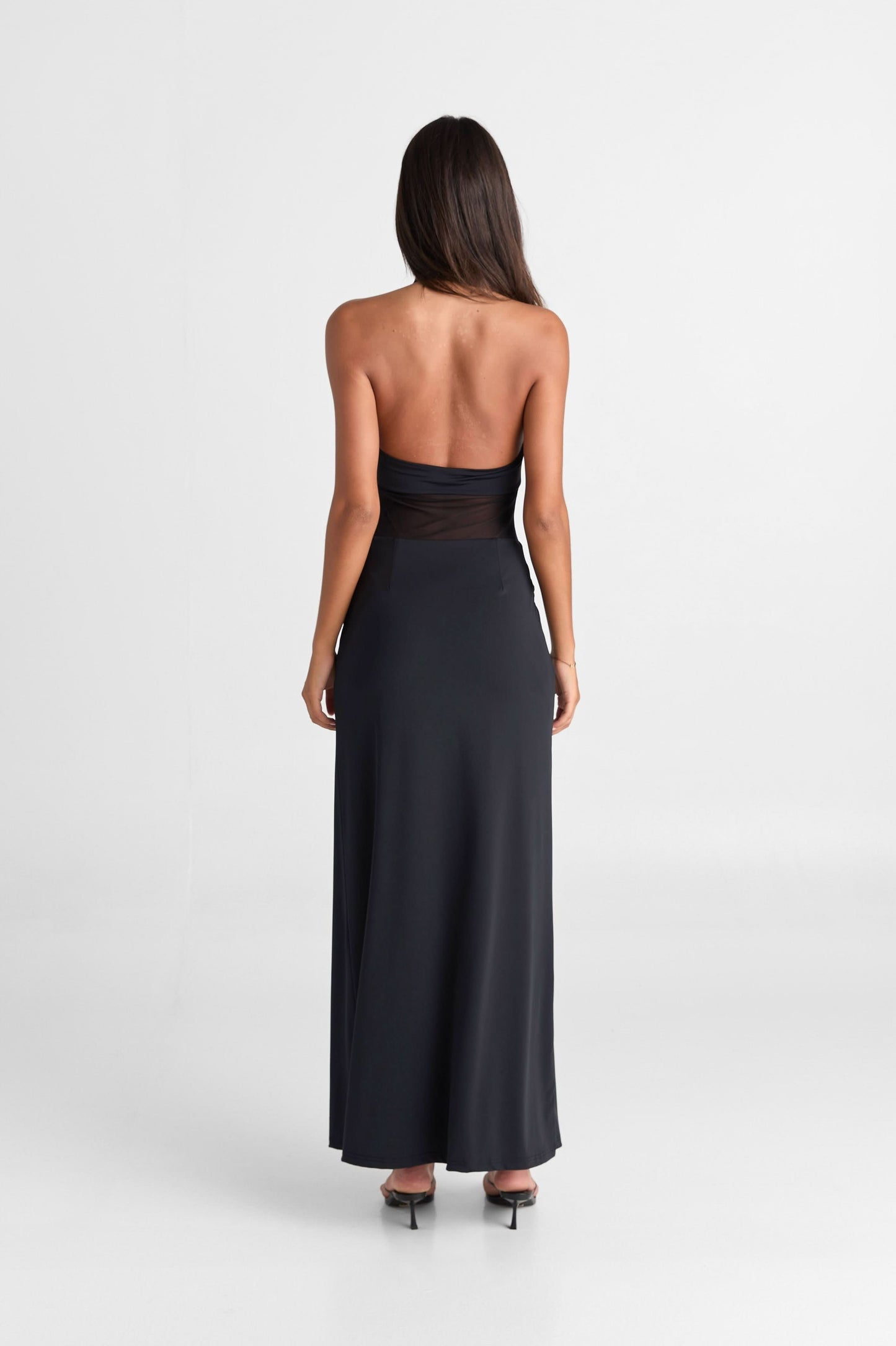 Women's Cocktail Sheer Mesh Scoop Neck Maxi Dress